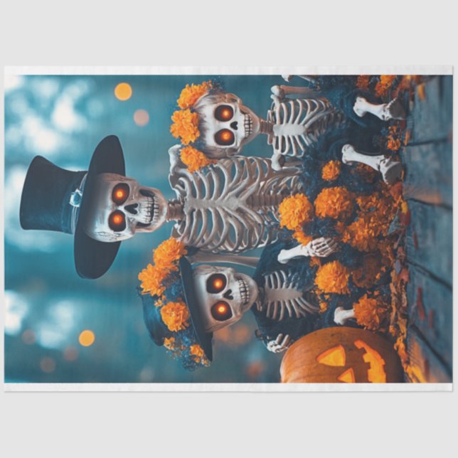 Decoupage Skeleton Family the Marigolds  Tissue Paper (Front)