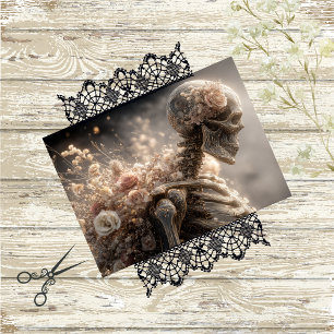Decoupage Skeleton Floral Pink Silver  Tissue Paper