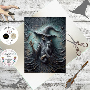 Decoupage Skeleton Gothic Witch Black Cat Tissue Paper