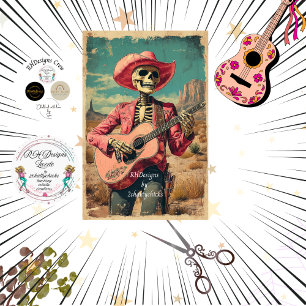 Decoupage Skeleton Sombrero Guitar Player Tissue Paper