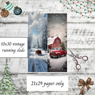 Decoupage Snow Church Red Truck Runner Sleds Tissue Paper