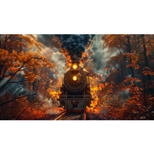 Decoupage Steam Locomotive Autumn Forest & Fire Tissue Paper