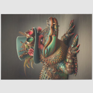 Decoupage Steampunk Alligator Top Hat with Feather Tissue Paper