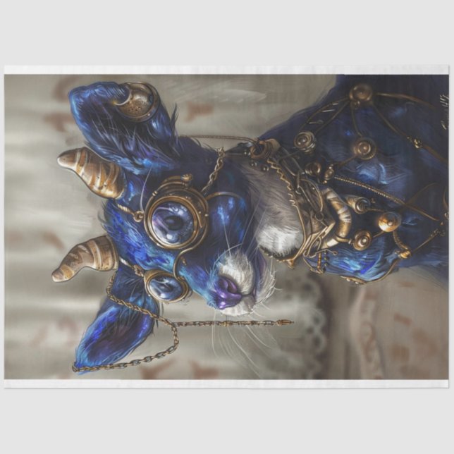 Decoupage Steampunk Blue Azure  Tissue Paper (Front)