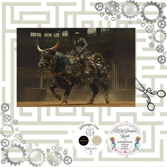 Decoupage Steampunk Bull Rodeo Rider Tissue Paper (Creator Uploaded)