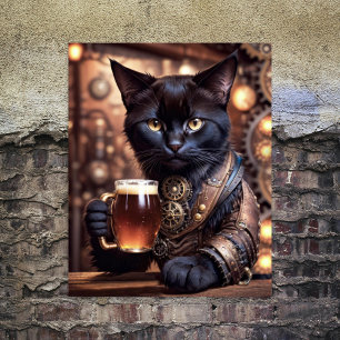 Decoupage - Steampunk cat drinking beer Wrapping Paper Sheet