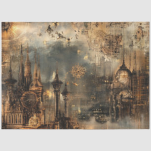 Decoupage Steampunk Cityscape Architectural Design Tissue Paper