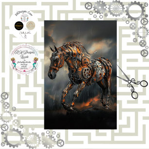 Decoupage Steampunk Copper Steed Majestic Horse Tissue Paper