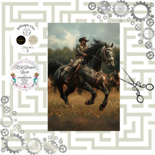 Decoupage Steampunk Cowboy Horse Rodeo  Tissue Paper