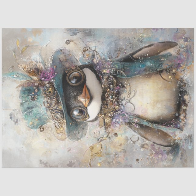 Decoupage Steampunk Extradentary Penguin Tissue Paper (Front)
