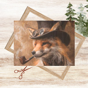 Decoupage Steampunk Fox Portrait Smokin Pipe Tissue Paper