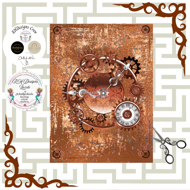 Decoupage Steampunk Gears Clock Face Tissue Paper (Creator Uploaded)