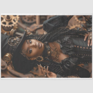 Decoupage Steampunk Gears Clocks Black Woman  Tissue Paper