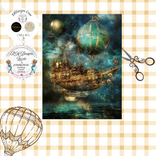 Decoupage Steampunk Hot Air Balloon Cosmic Sky Tissue Paper