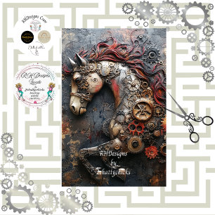 Decoupage Steampunk Iron Horse Gearheart Tissue Paper