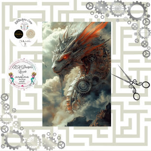 Decoupage Steampunk Majestic Dragon Tissue Paper