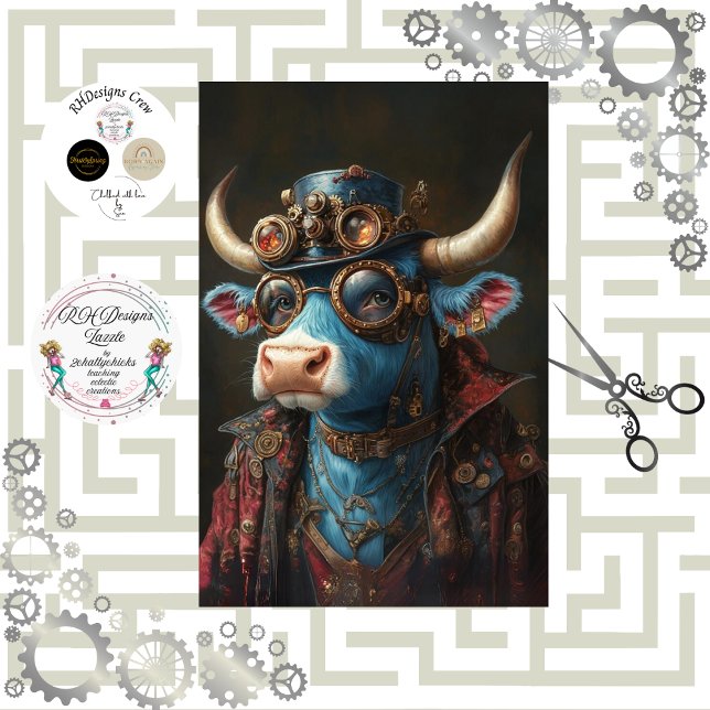 Decoupage Steampunk Mechanical Vintage Bull  Tissue Paper (Creator Uploaded)