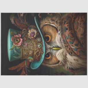 Decoupage Steampunk Owl Dark Background  Tissue Paper