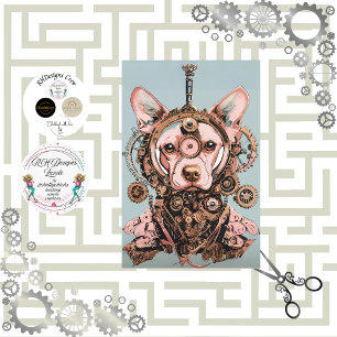 Decoupage Steampunk Pink Dog Named Pawsworth Tissue Paper