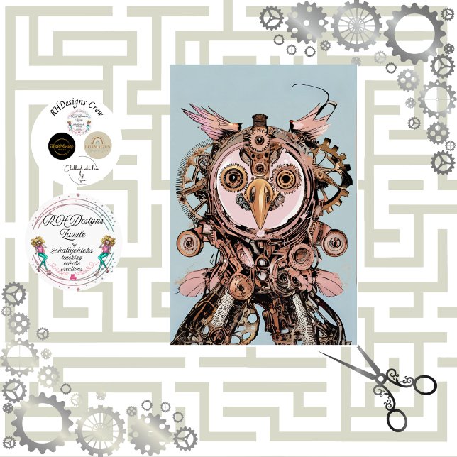Decoupage Steampunk Pink Owl Gizmo Hootsworth Tissue Paper (Creator Uploaded)