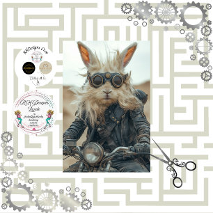 Decoupage Steampunk Rabbit Riding Motorcycle Tissue Paper