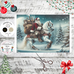 Decoupage Steampunk Santa Riding White Horse  Tissue Paper