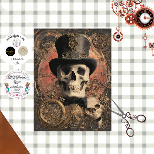 Decoupage Steampunk Skull Clockwork Gears Tissue Paper