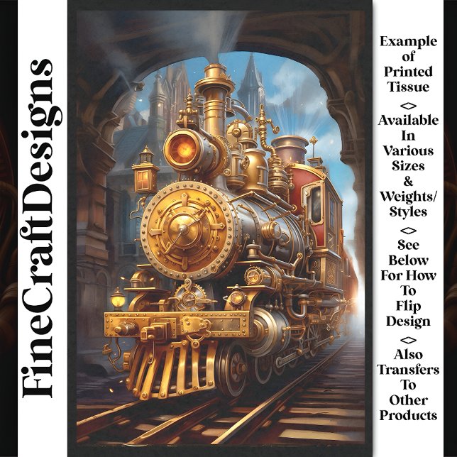 Decoupage Steampunk Steam Train Faux Ink 037 Tissue Paper (Creator Uploaded)