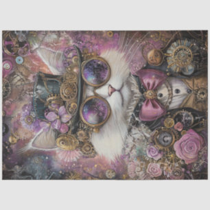 Decoupage Steampunk Vibrant Coloured Cat  Tissue Paper