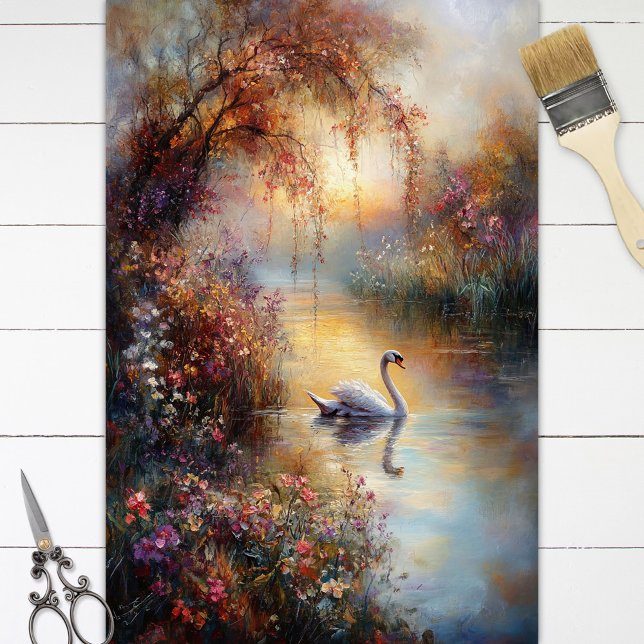 Decoupage Swan Rustic Impressionist Painting Tissue Paper (Creator Uploaded)