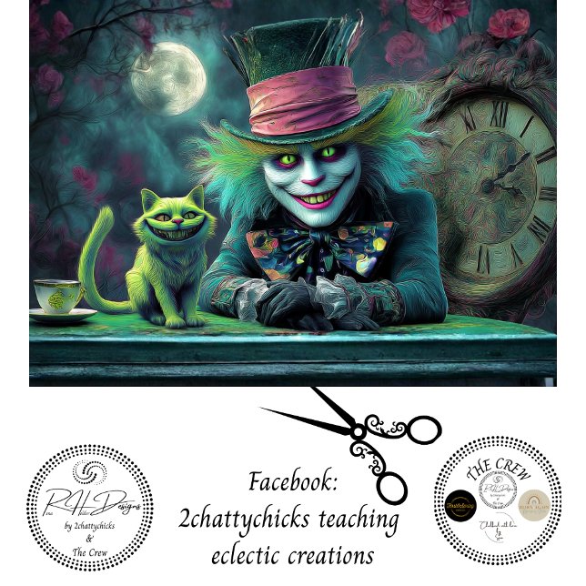 Decoupage Tea Host Smiling Green Cat & Clock  Tissue Paper (Creator Uploaded)