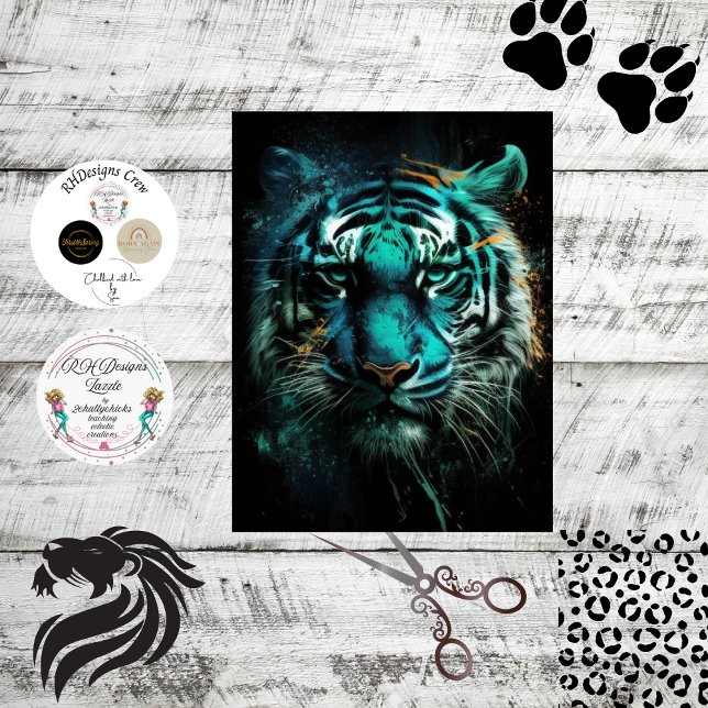 Decoupage Tiger Bold Blue Green Blend of  Colour  Tissue Paper (Creator Uploaded)