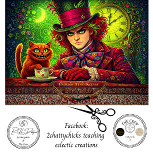 Decoupage Timekeeper Grinning Cat Tea Party Tissue Paper