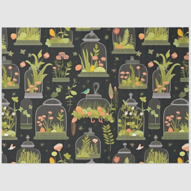 Decoupage Tissue Paper Terrariums Cloches Bell Jar (Front)