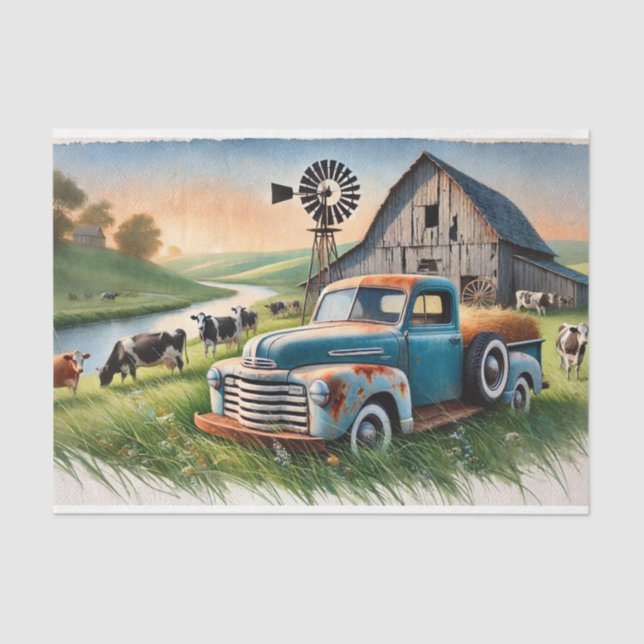 decoupage tissue paper with old truck, decoupling (Front)
