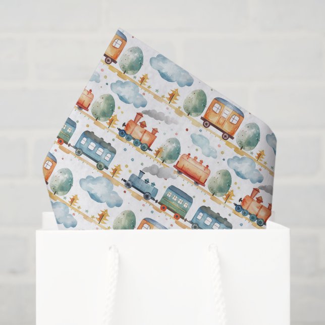 Decoupage Train Birthday Party Watercolor Tissue Paper (Gift Bag)