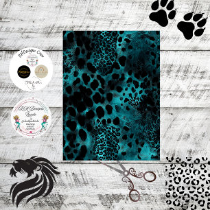Decoupage Turquoise Black Tiger Skin  Tissue Paper