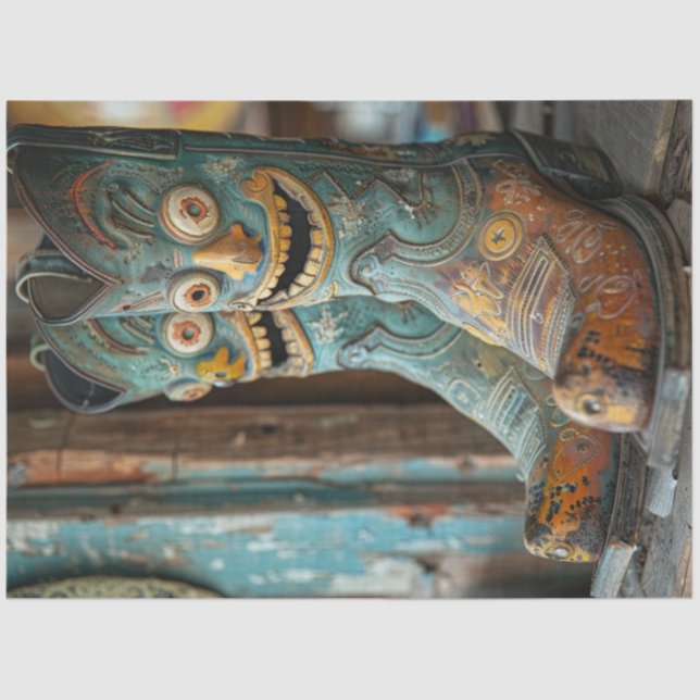 Decoupage Unique Cowboy Boots with Faces Tissue Paper (Front)