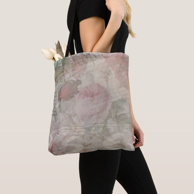 Decoupage USA Floral Collage Tote Bag (Close Up)