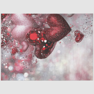 Decoupage Valentine Background Red Pink Hearts  Tissue Paper
