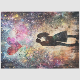 Decoupage Valentine Couple Sharing a Kiss Tissue Paper