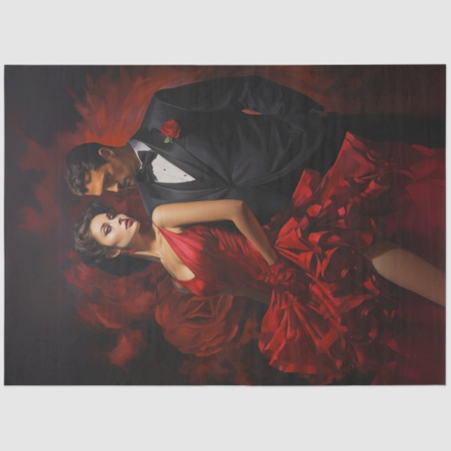 Decoupage Valentine Couple Tango in Red Black  Tissue Paper (Front)