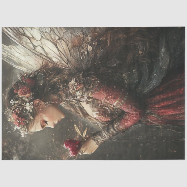 Decoupage Valentine Fairy Red Intricate Dress  Tissue Paper (Front)