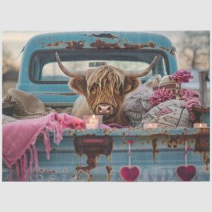Decoupage Valentine Highland Cow Vintage Truck Tissue Paper