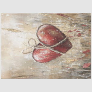 Decoupage Valentine Rustic Heart with Twine Tissue Paper