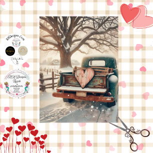 Decoupage Valentine Vintage Green Truck Heart Sign Tissue Paper