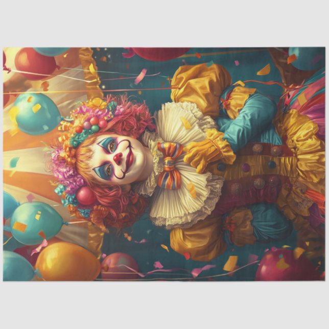 Decoupage Vibrant Coloured Clown Yellow, Blue Red Tissue Paper (Front)