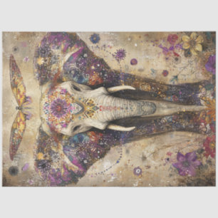 Decoupage Vibrant Elephant Colourful Flowers Tissue Paper