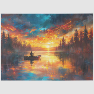 Decoupage Vibrant Fishing Scene Lake View  Tissue Paper