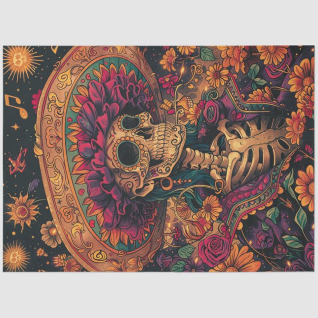 Decoupage Vibrant Lady Day of Dead with Sombrero  Tissue Paper (Front)